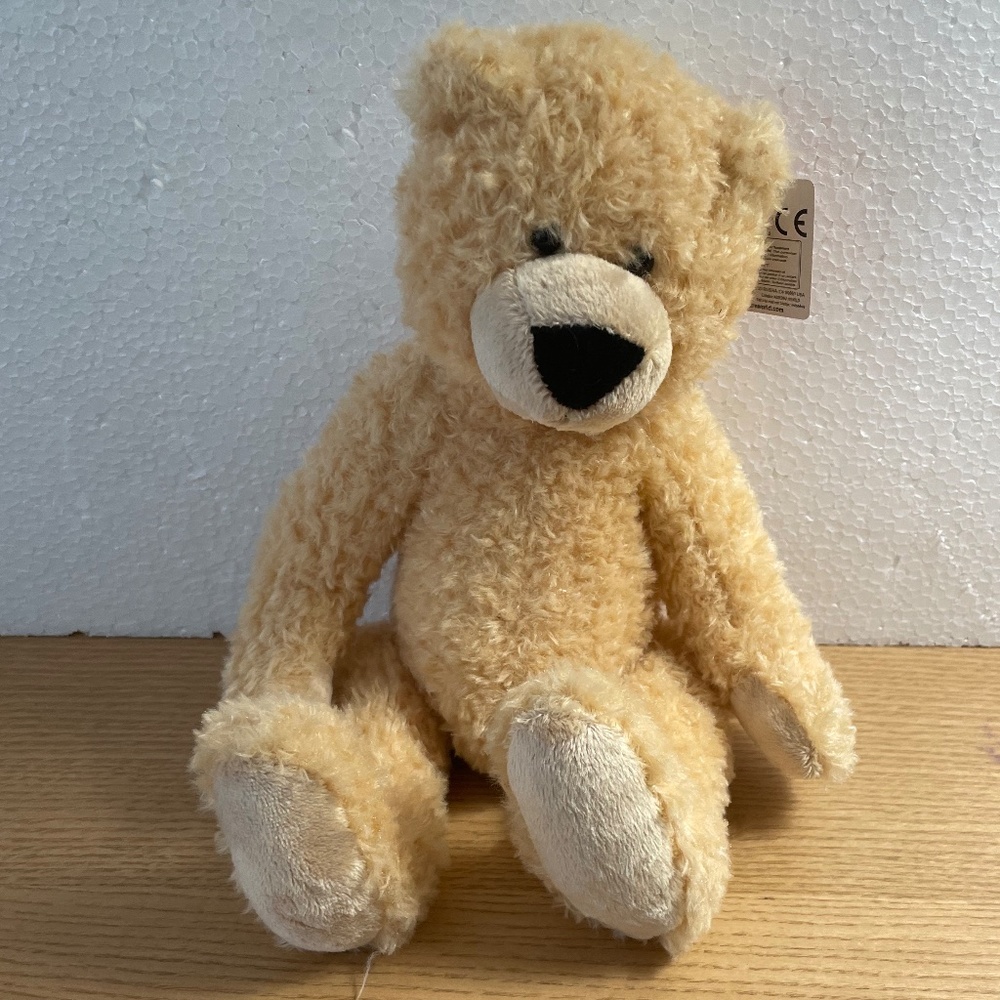 Aurora Slouchee Bear Plush Tan Cream Stuffed Animal Curly Like Fur Sitting 13”